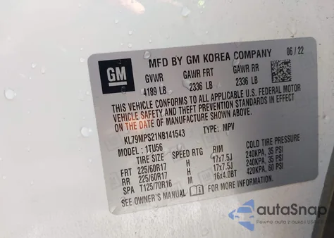 2022 Chevrolet Trailblazer Fwd Lt из США, поврежденный, VIN KL79MPS21NB141543